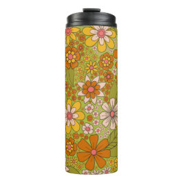 Garrafa Térmica 1960, 1970 Retro Floral Verde e Laranja