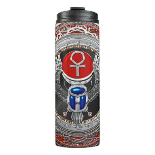 Garrafa Térmica [200] Sagrada Prata Egípcia Ala Scarab & Ankh
