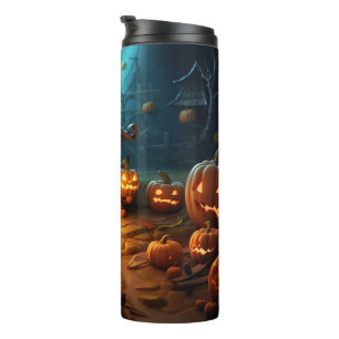 Garrafa Térmica 3d Halloween Pumpkin Casa assombrada