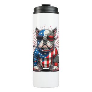 Garrafa Térmica 4 de julho Patriótico Americano Bully Dog Bandeira