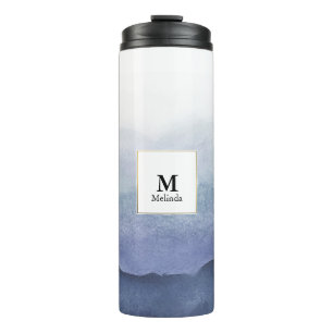 Garrafa Térmica A aguarela azul acena o Tumbler do monograma