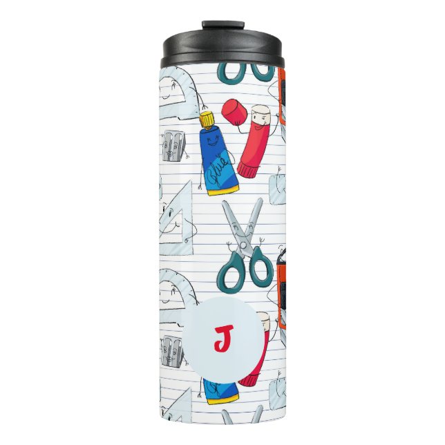 Garrafa Térmica A escola engraçada fornece personagens. Inicial pe (Frente)