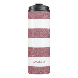 Garrafa Térmica A listra branca do brilho Dourado cor-de-rosa do