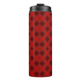 Garrafa Térmica A tall travel mug with a vibrant red plaid pattern