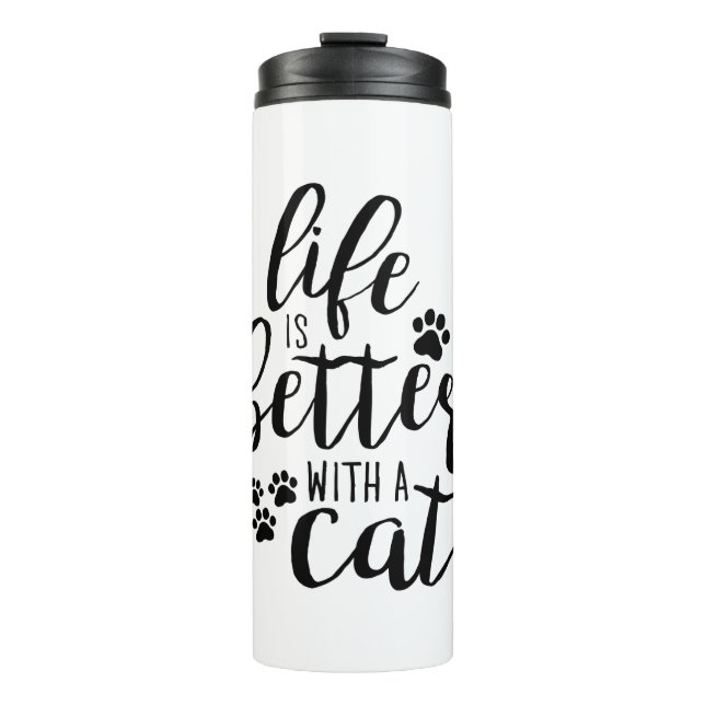 Garrafa Térmica A vida é melhor com as legendas de gatos bonitos (Frente)