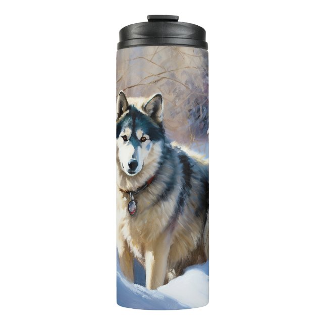 Garrafa Térmica Aaskan Malamute Deixe Nevar Natal (Frente)