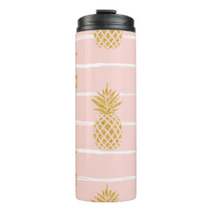 Garrafa Térmica Abacaxi Dourado, fundo de verão em Striped.