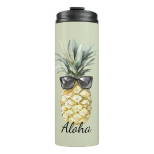 Garrafa Térmica Abacaxi Tropical Aloha com Óculos de Sol