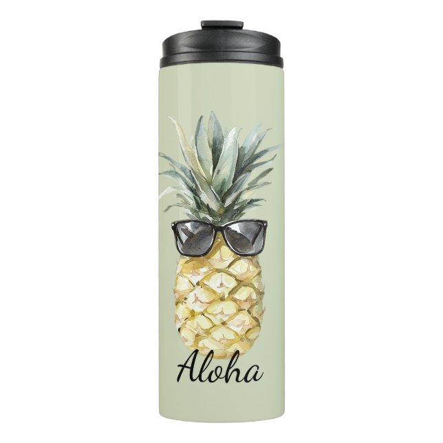 Garrafa Térmica Abacaxi Tropical Aloha com Óculos de Sol (Frente)