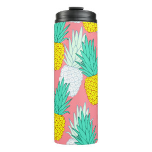 Garrafa Térmica Abacaxis Tropicais: Chic de Cartoon Vermelho.