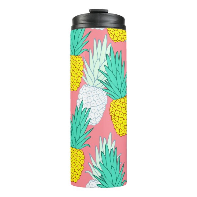 Garrafa Térmica Abacaxis Tropicais: Chic de Cartoon Vermelho. (Frente)