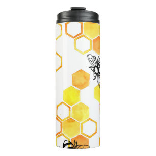 Garrafa Térmica Abelhas de Mel: Padrão Amarelo de Aquarela