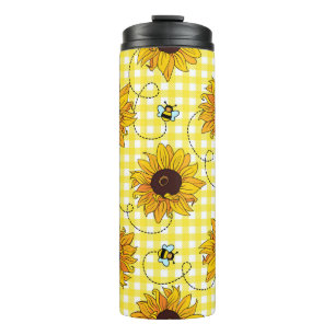 Garrafa Térmica Abelhas e girassóis em fundo controlado