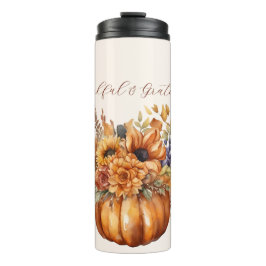 Garrafa Térmica Abóbora com Flores - Agradecimentos e Gratos