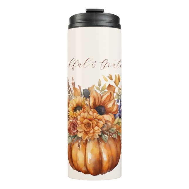 Garrafa Térmica Abóbora com Flores - Agradecimentos e Gratos (Frente)