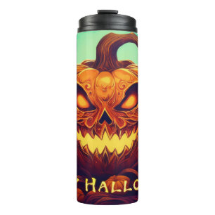 Garrafa Térmica Abóbora com Rosto Assustador Entre Velas, Hallowee