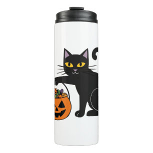 Garrafa Térmica Abóbora do Gato Preto do Halloween Jack O' Lantern