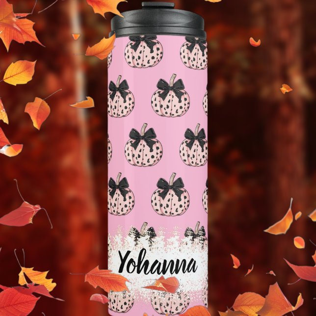 Garrafa Térmica Abóbora e Arco Coqueta Rosa no Halloween (Pumpkin and Bow Pink Coquette Halloween Thermal Tumbler)