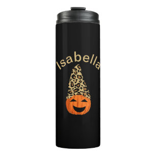 Garrafa Térmica Abóbora Vestindo Um Chapéu-Leopardo