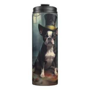 Garrafa Térmica Abóboras de Boston Terrier Halloween Assustador