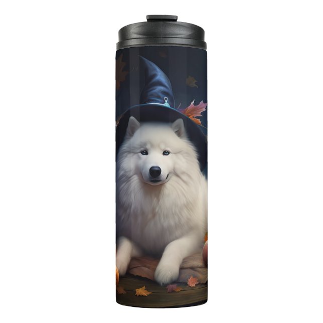 Garrafa Térmica Abóboras Samoyed Halloween Assustador (Frente)