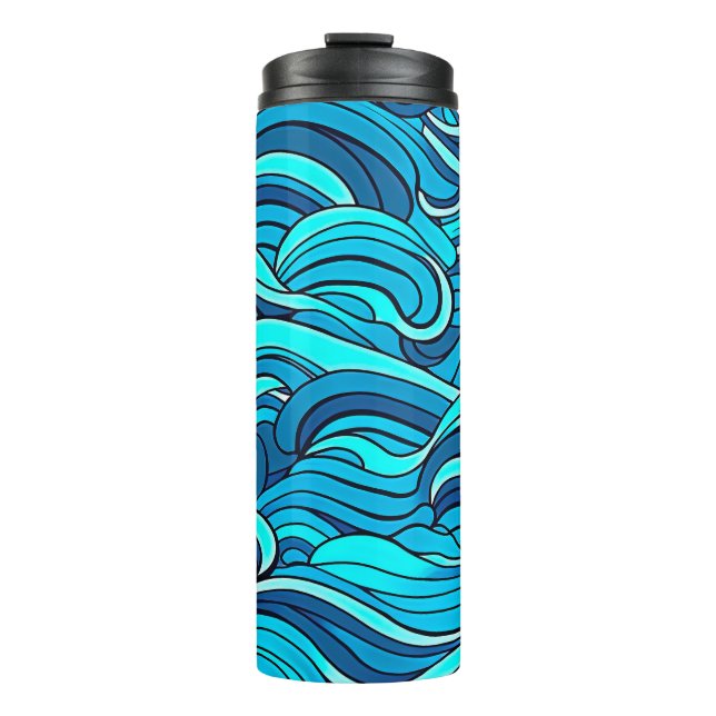 Garrafa Térmica Abstract Blue Turquoise Ocean Water Waves | (Frente)