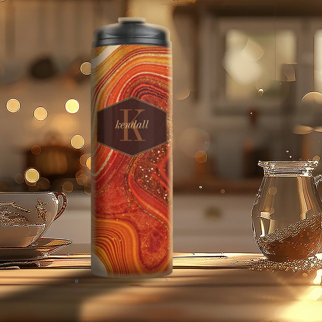 Garrafa Térmica Abstrato Agate Monograma Hot Orange ID827 (Criador carregado)