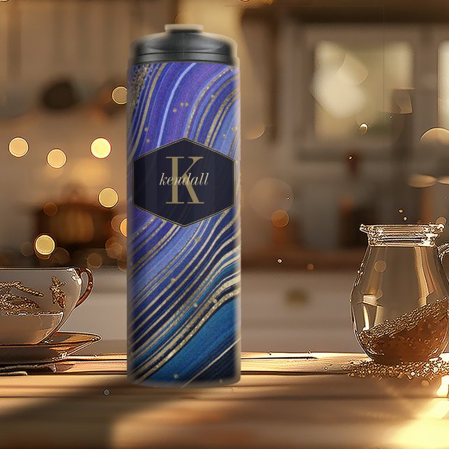 Garrafa Térmica Abstrato Agate Monograma Midnight ID827 (Criador carregado)