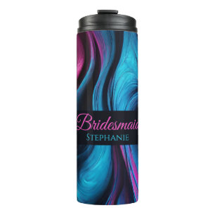 Garrafa Térmica Abstrato-Azul moderno e Bridesmaid rosa-