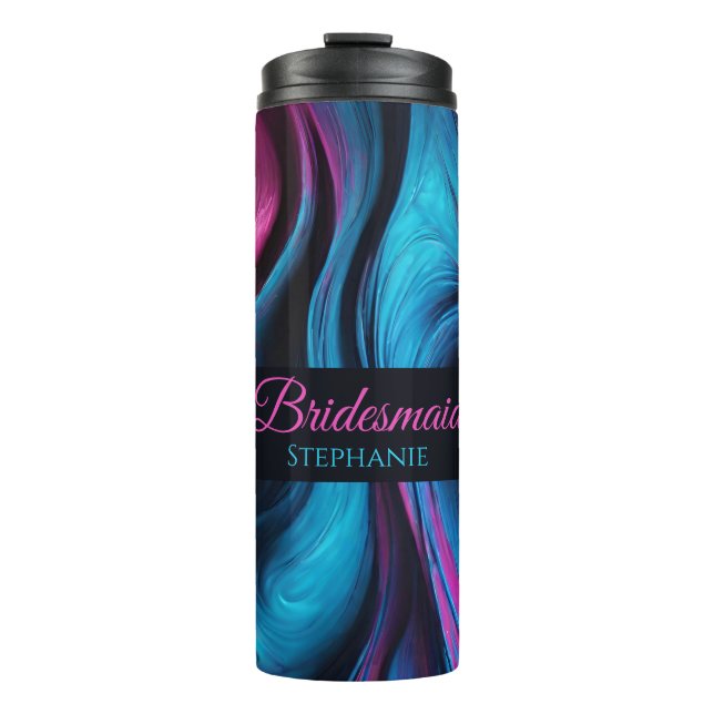 Garrafa Térmica Abstrato-Azul moderno e Bridesmaid rosa- (Frente)