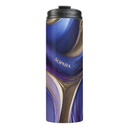 Garrafa Térmica Abstrato-Azul moderno, Roxo e Dourado