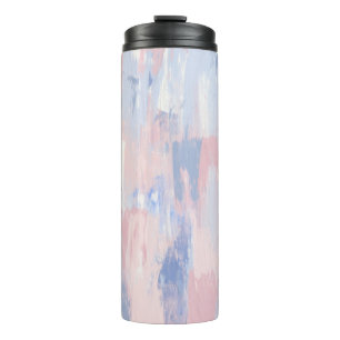 Garrafa Térmica Abstrato Blush e Traços de Tinta Azul