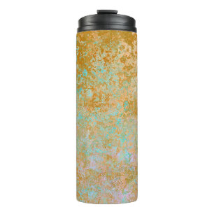 Garrafa Térmica Abstrato de Álcool Patina Azul Dourado e Turquesa