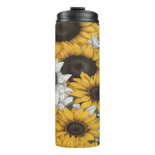 Garrafa Térmica Abstrato de girassol amarelo e branco -