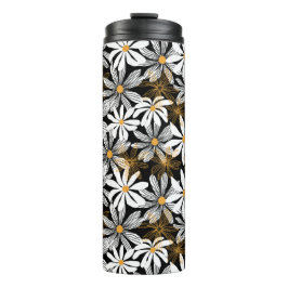 Garrafa Térmica Abstrato Floral de margarida amarela, branca, amar