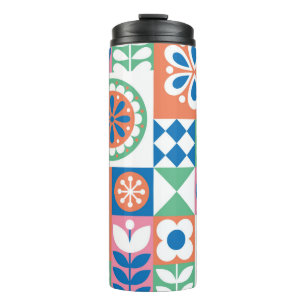 Garrafa Térmica Abstrato Floral, Scandinávia Folk Design.
