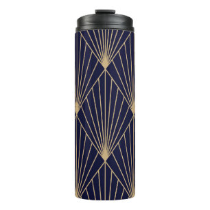 Garrafa Térmica Abstrato geométrico Azul Escuro Dourado