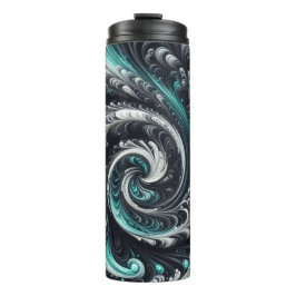 Garrafa Térmica Abstrato moderno girando verde, prata e preto