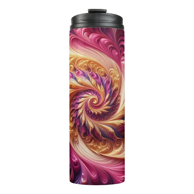 Garrafa Térmica Abstrato Moderno Rodando Rosa, Dourado e Roxo (Frente)