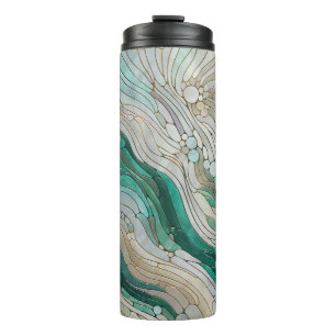 Garrafa Térmica Abstrato mosaico - Pérola, Taupe e Emerald