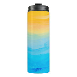Garrafa Térmica Abstrato pintado amarelo e azul