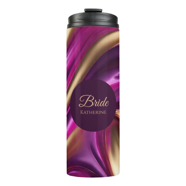 Garrafa Térmica Abstrato-Roxo Moderno da Fúchsia Dourada- (Frente)