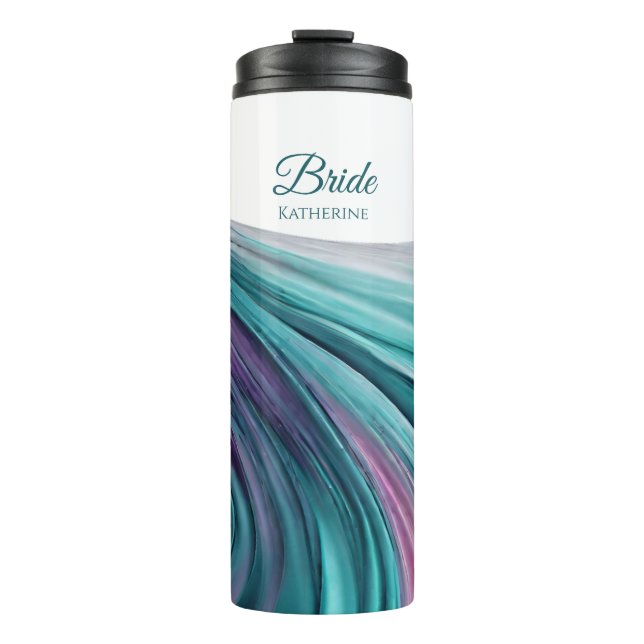 Garrafa Térmica Abstrato Roxo-Moderno e Teal-Bride (Frente)