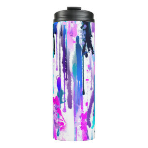 Garrafa Térmica Abstrato Watercolor Drives Blue Turquoise Pink