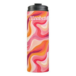 Garrafa Térmica Abstrato Wavy Patterno Retrorestético com Nome