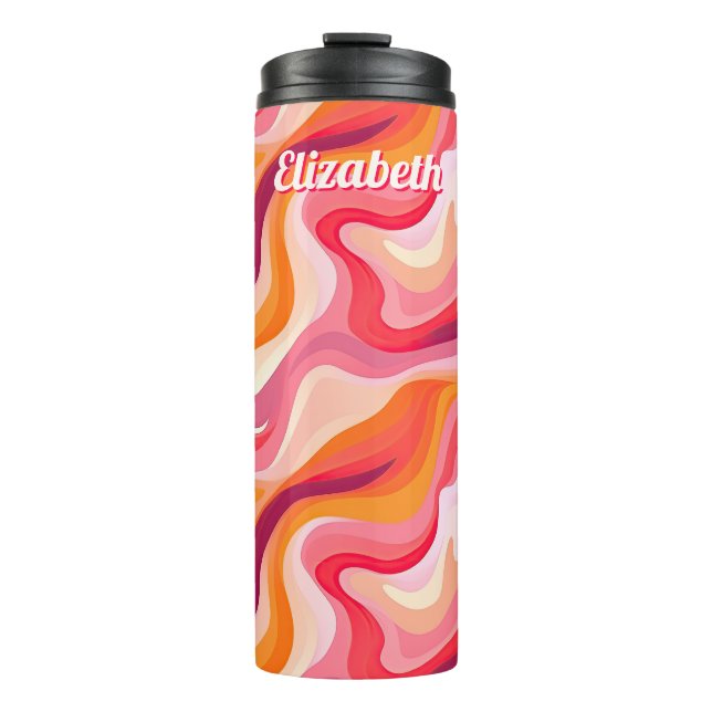 Garrafa Térmica Abstrato Wavy Patterno Retrorestético com Nome (Frente)