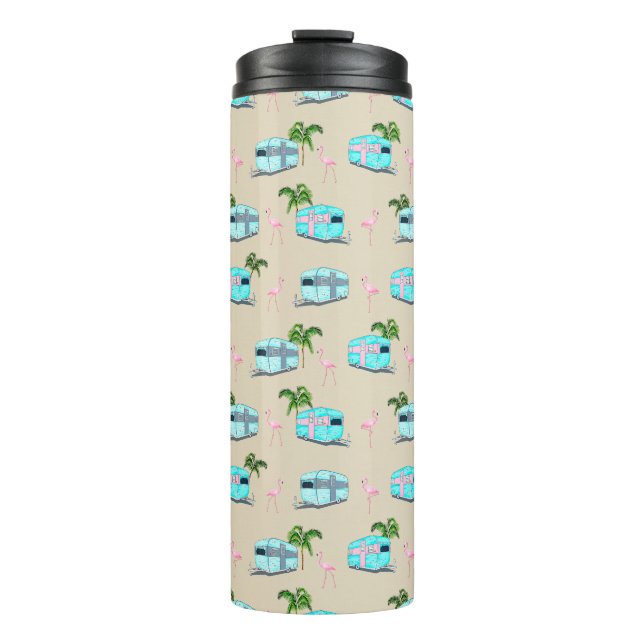 Garrafa Térmica Acampamento de praia RV com Flamingos (Frente)