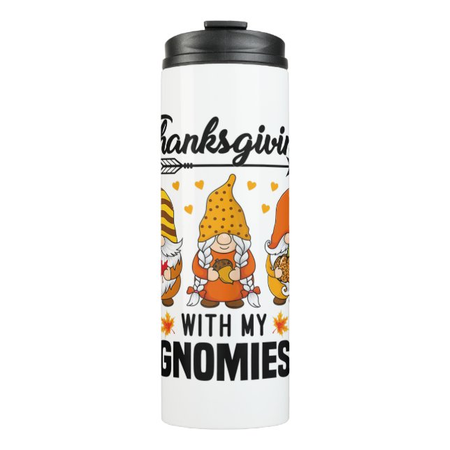 Garrafa Térmica Ação De Graças Com Meus Gnomos Engraçados Pumpkin  (Frente)