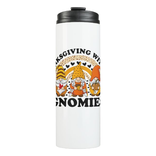 Garrafa Térmica Ação De Graças Com Meus Gnomos Engraçados Pumpkin  (Frente)