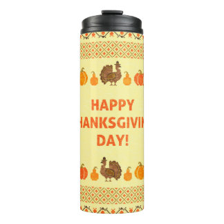 Garrafa Térmica Ação de Graças: design de cartão bordado retrorado